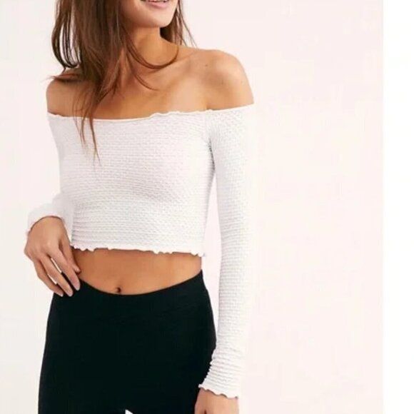 Free People Tops - NWOT Free People Intimately Honeycomb Off-The-Shoulder Ivory Smocked Top